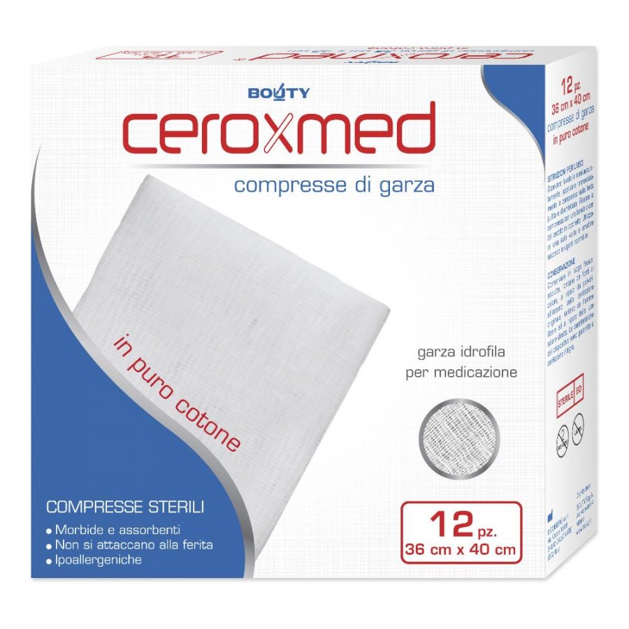 Ceroxmed Compresse 36x40cm 12 Pezzi Sterili in Cotone - Morbide e Assorbenti