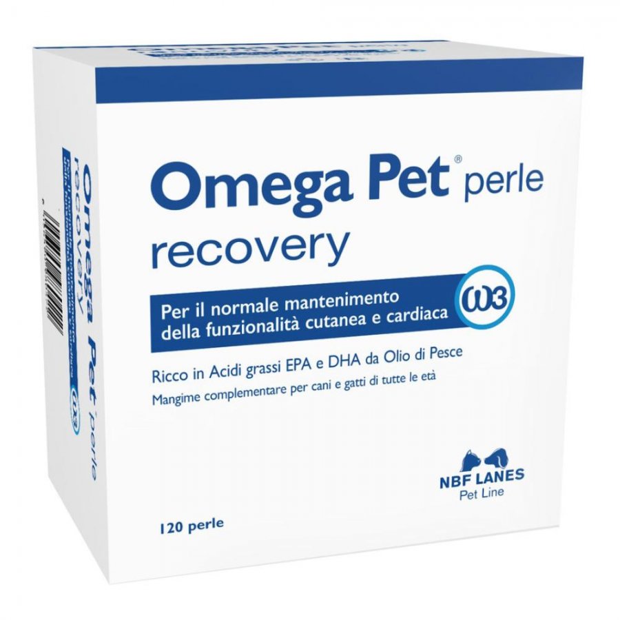 Omega Pet Perle Recovery per Cani e Gatti 120 Perle - Integratore per la Salute Cutanea e Cardiaca