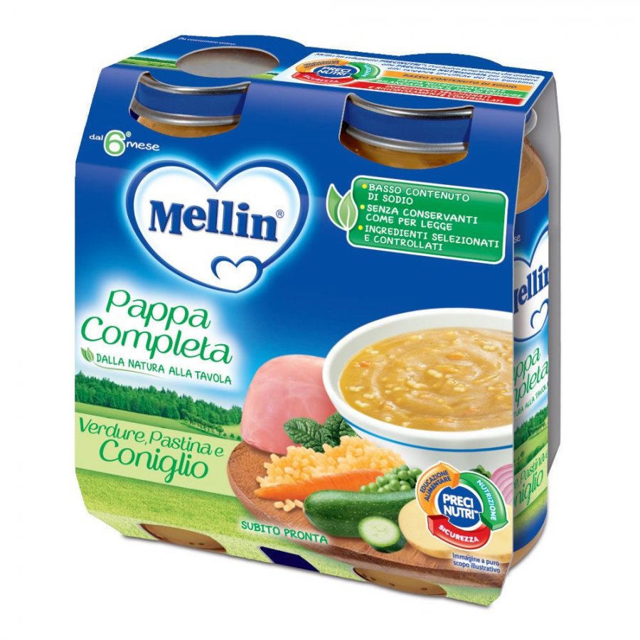 Mellin Pappa Completa Coniglio 2x250g - Alimento per Bambini a Base di Coniglio, Verdure e Pastina