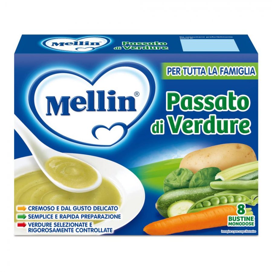 Mellin Passato Verdure 8 Bustine da 13g - Alimento Solubile per Bambini