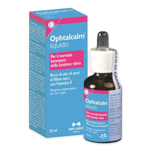 Ophtalcalm Gocce Olio 25ml con Contagocce - Mangime Complementare per la Salute Oculare di Cani e Gatti