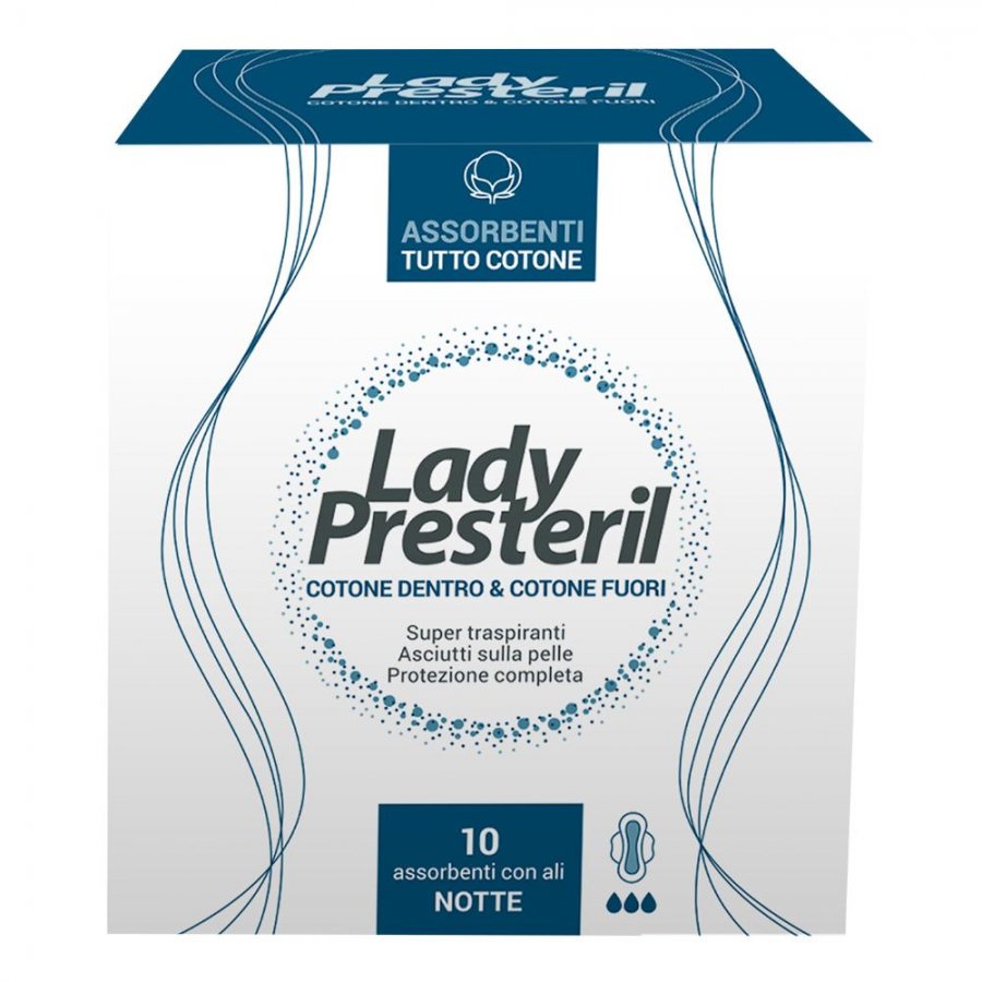 Lady Presteril - Assorbenti Notte con Ali 10 Pezzi - Igiene Intima Femminile di Qualità