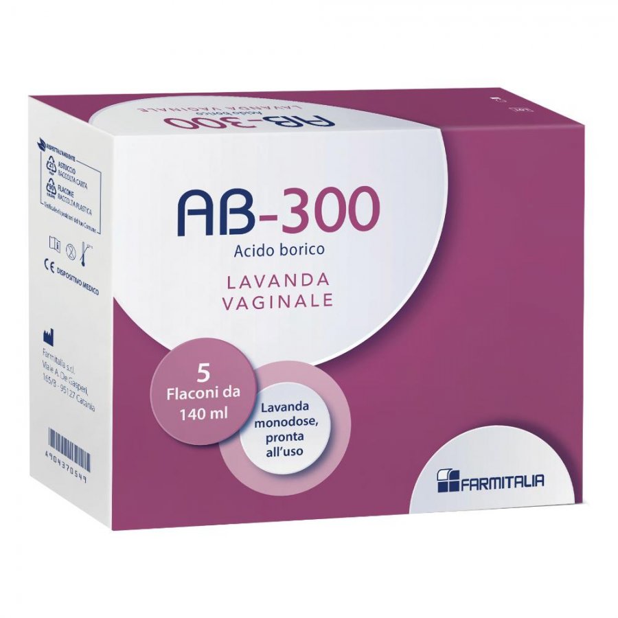 AB 300 Lavanda Vaginale - 5 Flaconi da 100ml, Detergente Intimo Delicato
