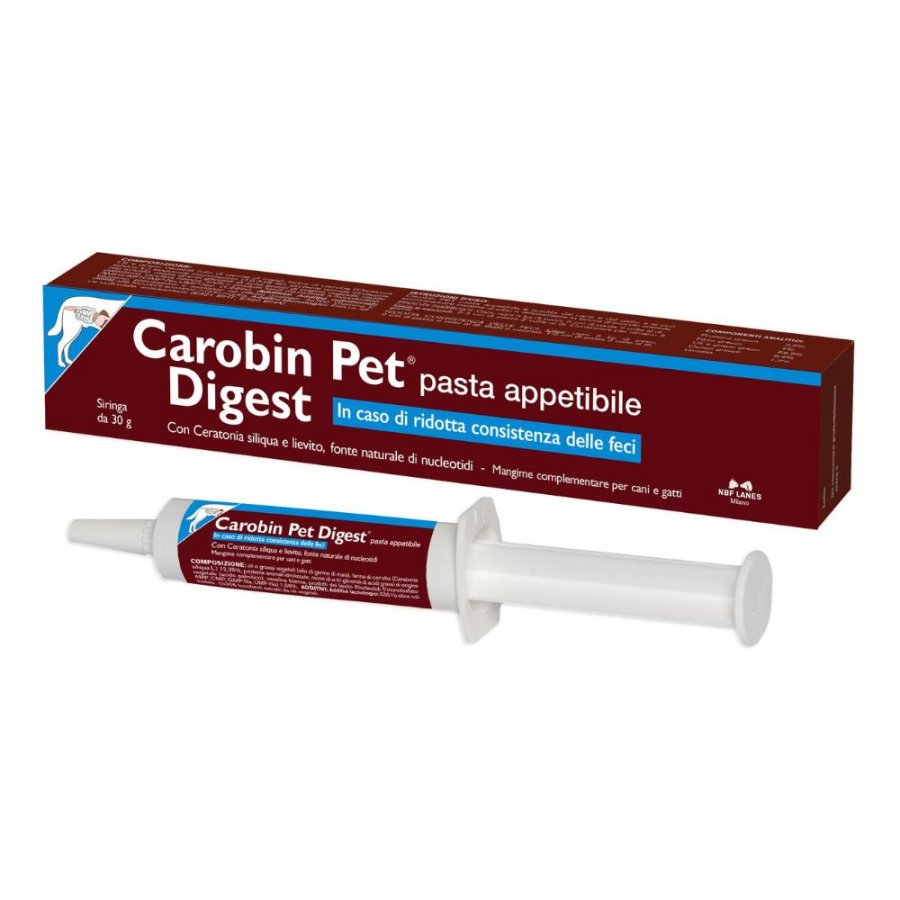 Carobin Pet Digest Siringa di Pasta 30g - Pasta Appetibile per la Ridotta Consistenza delle Feci nei Cani e Gatti