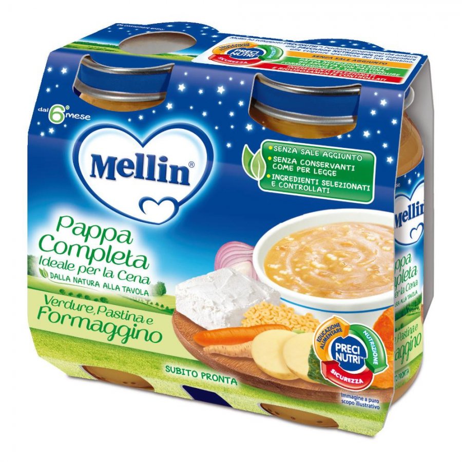 Mellin Pappa Completa Verdure, Pastina e Formaggio 2x200g - Alimentazione  per Bambini 6 Mesi+