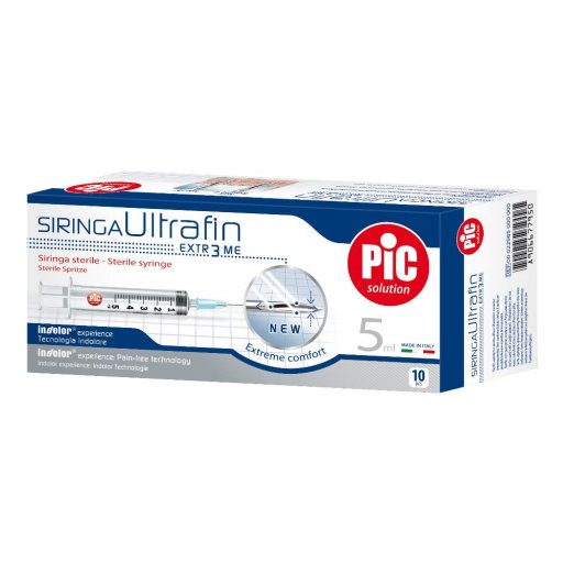 Pic Siringa Ultrafine 5 ml Ago 14 - 10 Pezzi - Siringhe Indolori e Sicure