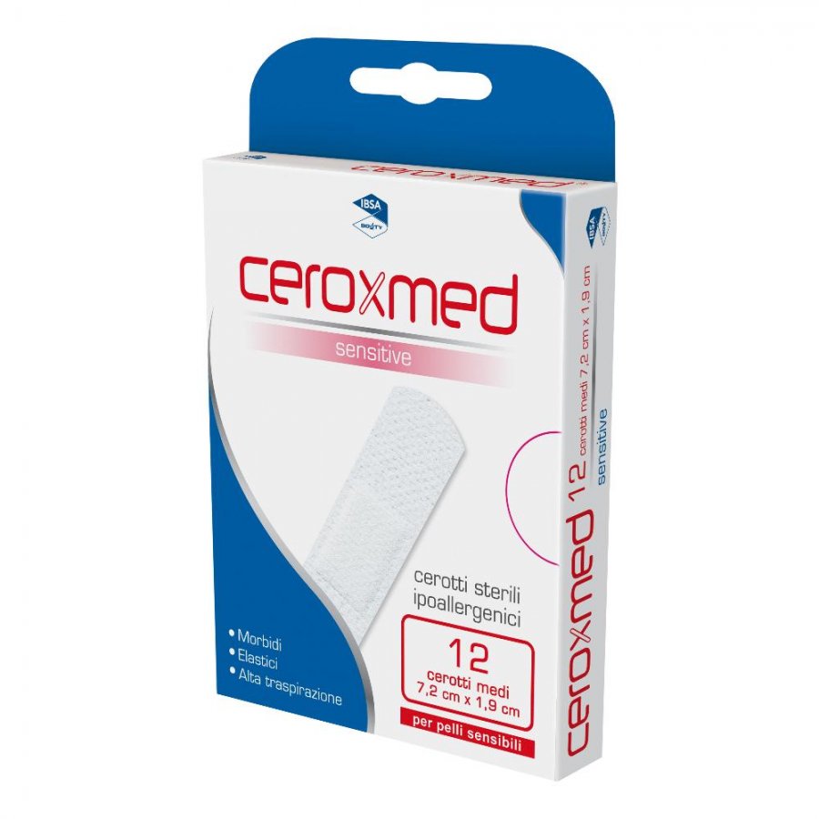 Ceroxmed Cerotti Sensitive Medi 12 Pezzi - Adesivi per Piccole e Medie Ferite