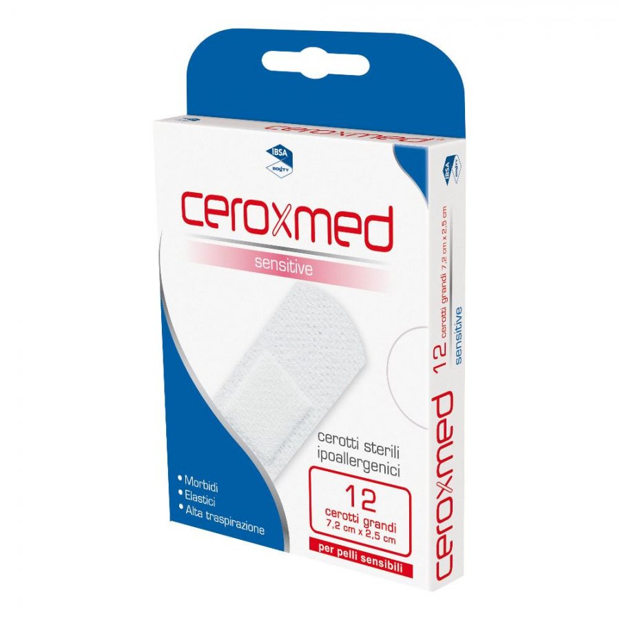 Ceroxmed Cerotti Sensitive Grandi 12 Pezzi - Medicazione Traspirante per Pelli Sensibili