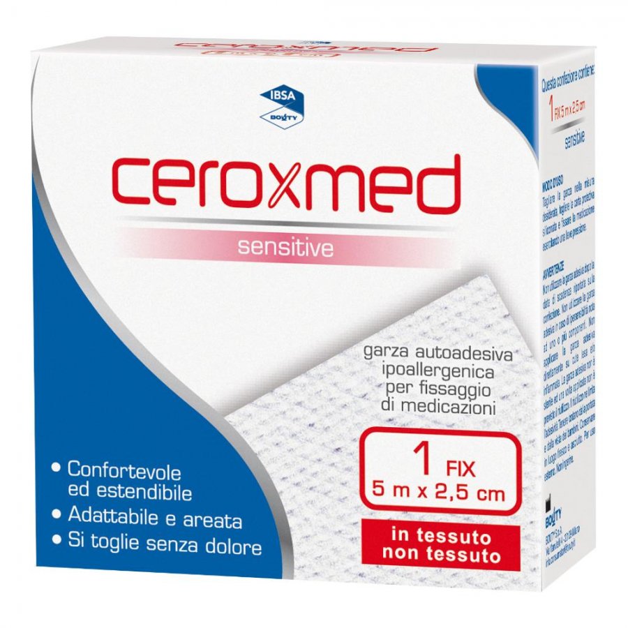 Ceroxmed Garza Sensitive 2,5cmx5m - Garze Ipoallergeniche per Fissaggio Medicazioni e Dispositivi Medici