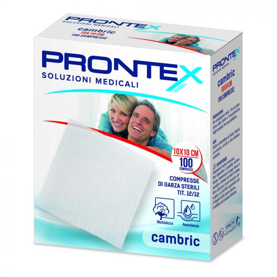 Prontex Compresse Cambric Sterili in Cotone Misura 10x10cm, 100 Pezzi