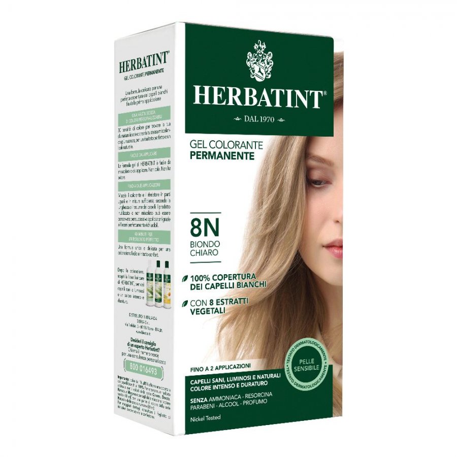 Herbatint 8N Biondo Chiaro - Tintura Capelli Gel Permanente 150 ml - Riscopri il Tuo Biondo Naturale con Delicata Nutrizione