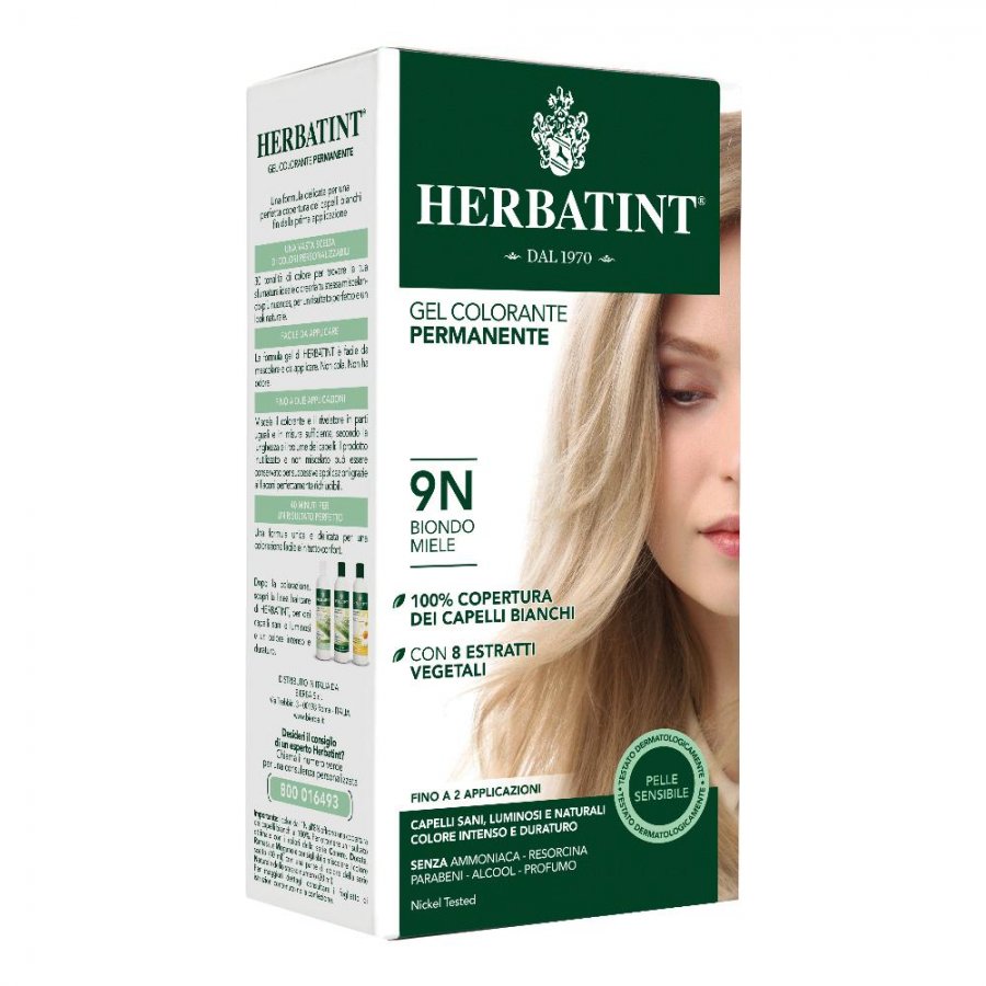 Herbatint 9N Biondo Miele - Tintura Capelli Gel Permanente 150 ml - Luminosità Naturale e Protezione Avanzata