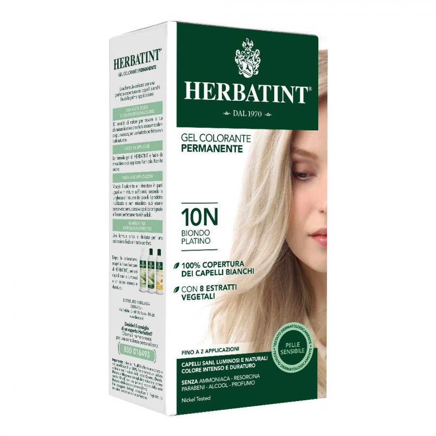 Herbatint - Tintura Per Capelli Gel Permanente 10 N Biondo Platino 150 ml - Colorazione Delicata e Naturale