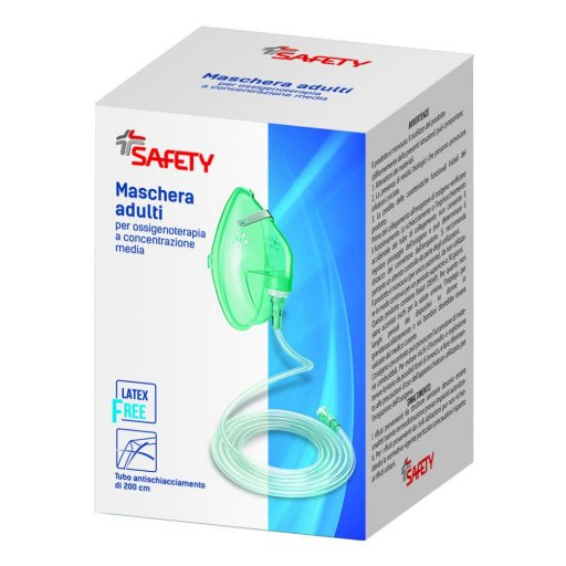 Safety Maschera Ossigeno - Maschera per Ossigenoterapia Adulti con Tubo 200 cm