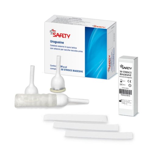 Safety Catetere Esterno con Striscia Biadesiva Uroguaina 30mm - 30 Pezzi, Raccolta Urine Incontinenza Maschile