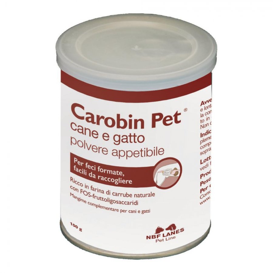 Carobin Pet Mangime in Polvere 100g - Per Feci Formate, Facili da Raccogliere per Cani e Gatti