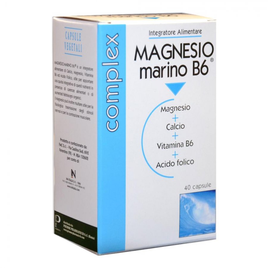 Piemme Pharmatech Magnesio Marino B6 - Integratore di Magnesio e Vitamina B6 - 40 Capsule