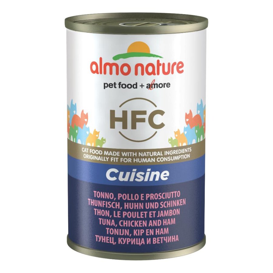 ALMO NATURE GATTO HFC CUISINE TONNO POLLO PROSCIUTTO 140GR (lattina)