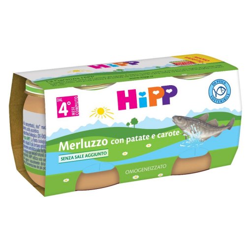 HiPP Bio, Omogeneizzato Merluzzo con Patate e Carote, 2 x 80 g