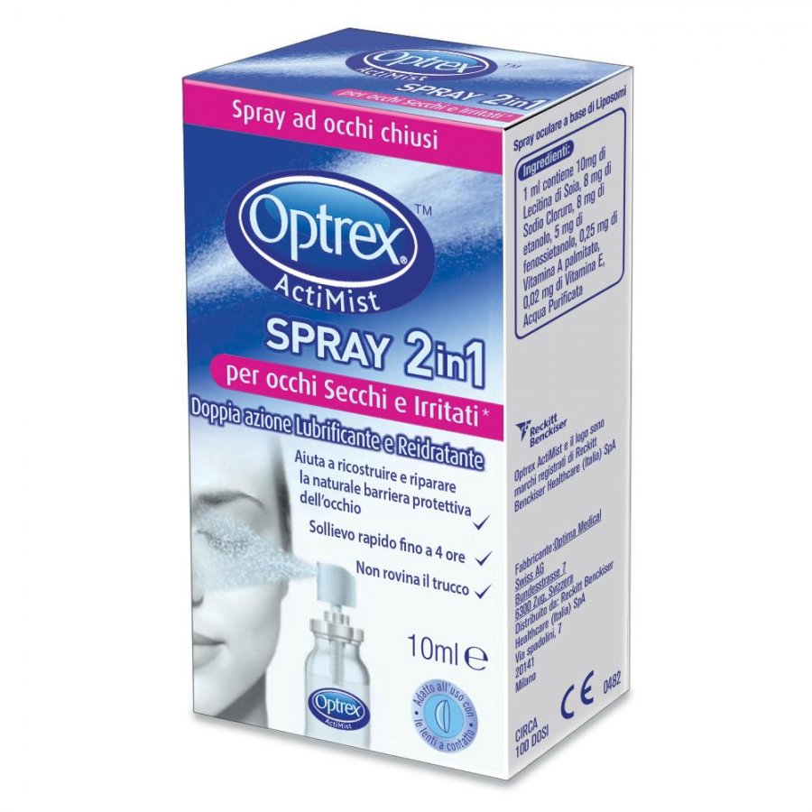 Optrex Actimist - Spray 2 in 1 Occhi Secchi Doppia Azione Lubrificante e Idratante 10ml