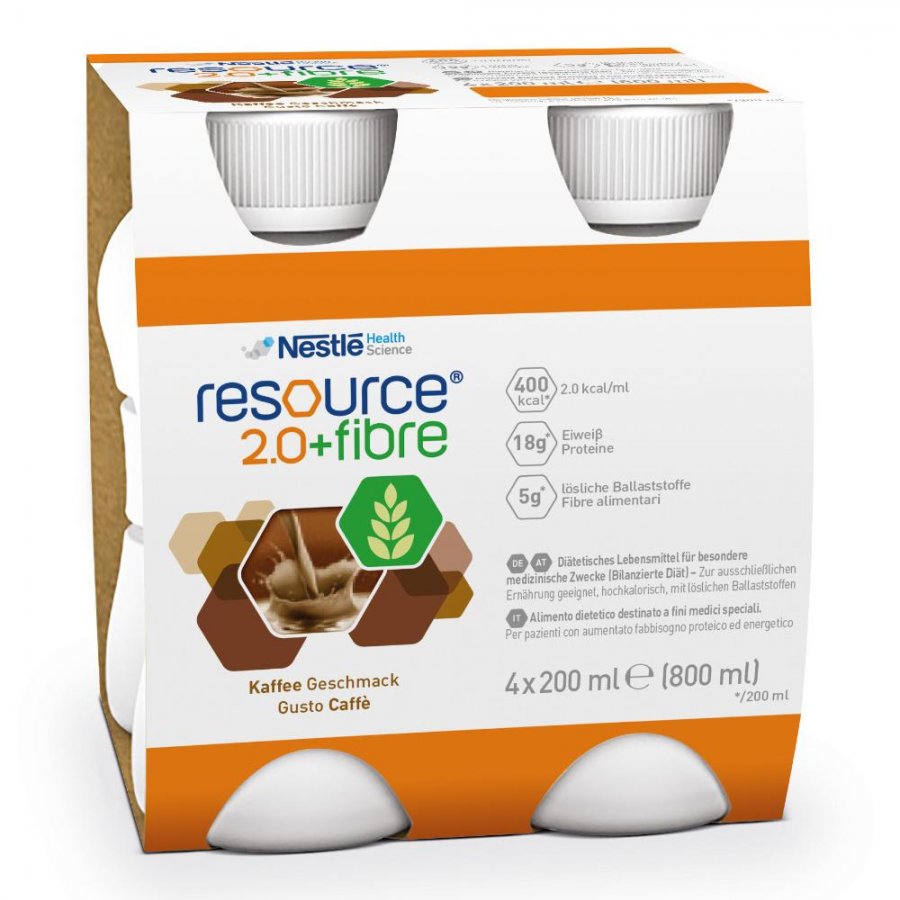 Nestlé - Resource 2.0+ Fibre Caffè 200ml - Integratore Alimentare con Proteine e Fibre