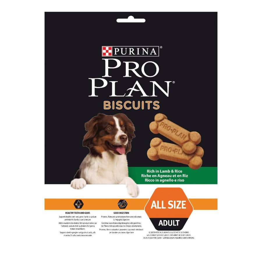 NESTLE' PURINA PRO PLAN CANE SNACK BISCUITS ALL SIZES ADULT AGNELLO RISO 400GR