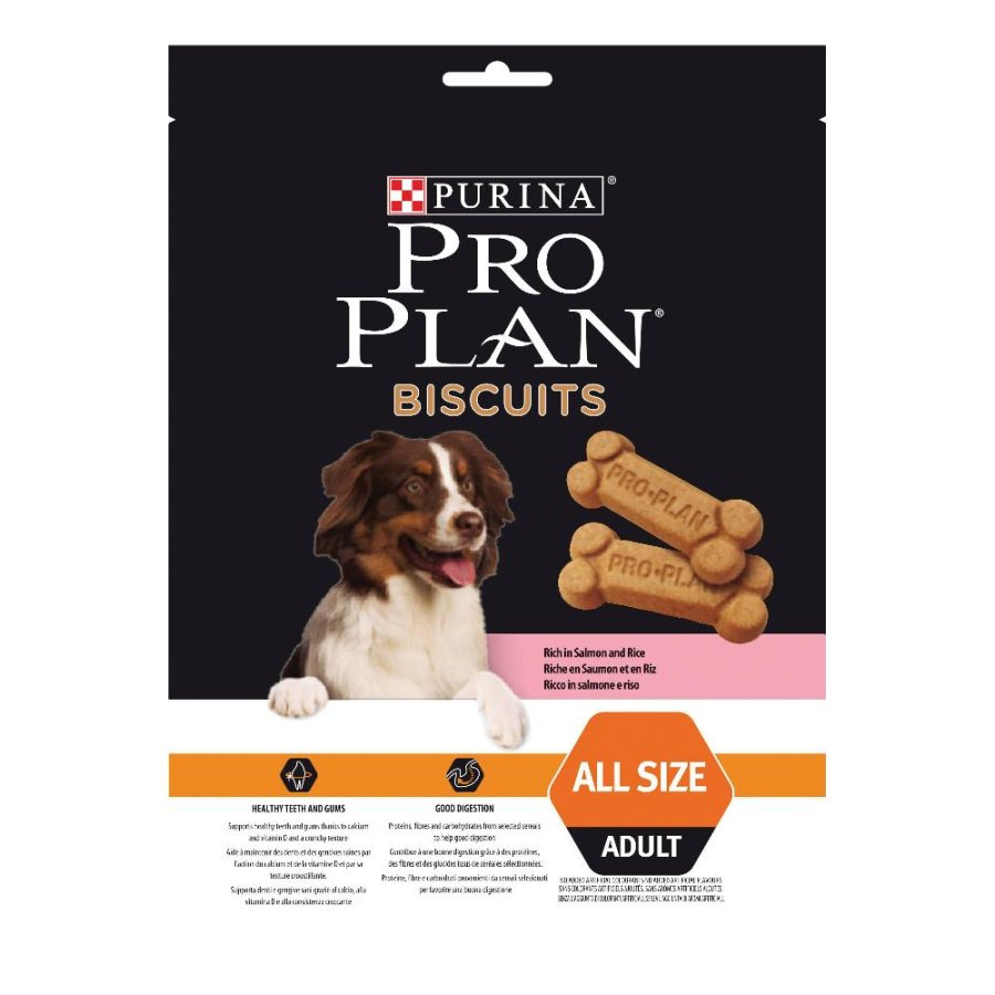 NESTLE' PURINA PRO PLAN CANE SNACK BISCUITS ALL SIZES ADULT SALMONE RISO 400GR