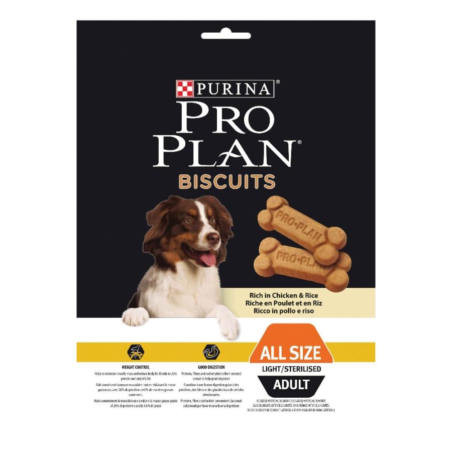 NESTLE' PURINA PRO PLAN CANE SNACK BISCUITS ALL SIZES LIGHT ADULT POLLO RISO 400GR