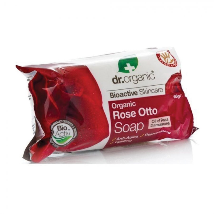 Dr Organic - Rose Soap 100 g, Sapone Naturale con Azione Detergente e Lenitiva