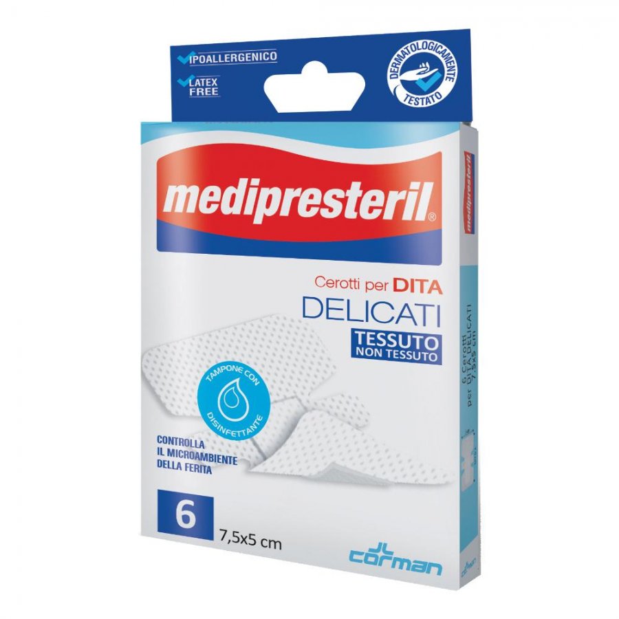 Medipresteril Cerotti Delicati per Dita 7,5x5cm 6 Pezzi - Protezione Affidabile per Ferite alle Dita