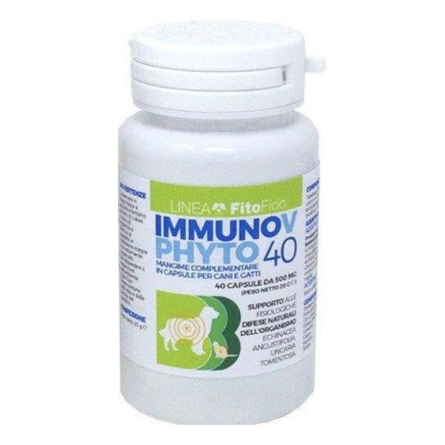 Immuno V Phyto 40 - Mangime Complementare per Cani e Gatti - Confezione da 40 Capsule - Supporto Immunitario