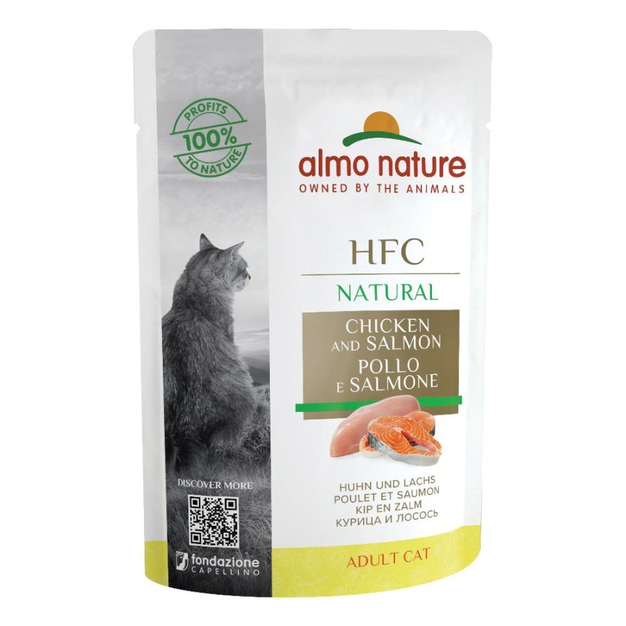 ALMO NATURE GATTO HFC NATURAL ADULT POLLO SALMONE 55GR (bustina)