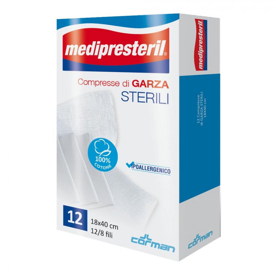 Medipresteril Garza Sterile Monouso 18x40cm - Confezione da 12 - Perfetta  per Medicazioni e Coperture