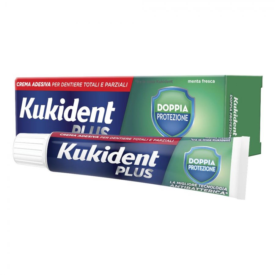 Kukident - Doppia Protezione 40g, Crema Adesiva per Protesi Dentali