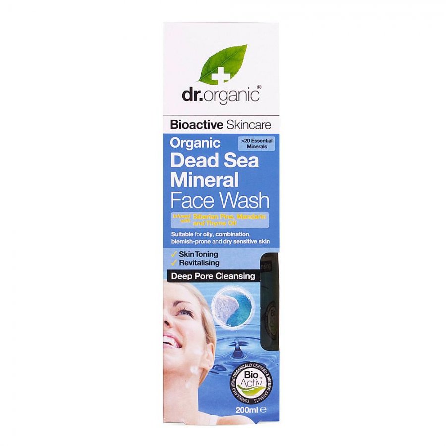 Dr Organic - Detergente Viso ai Minerali del Mar Morto 200 ml - Pulizia Profonda per una Pelle Luminosa
