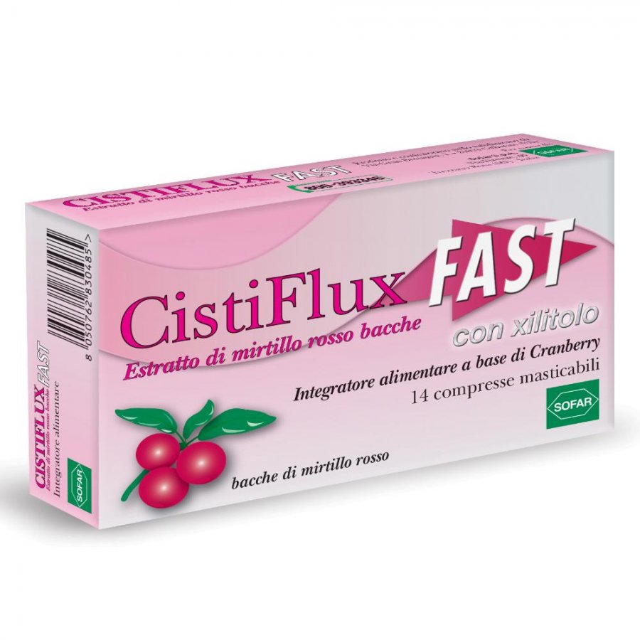Cistiflux Fast 14 Compresse Gusto Mirtillo Rosso - Integratore per il Benessere delle Vie Urinarie