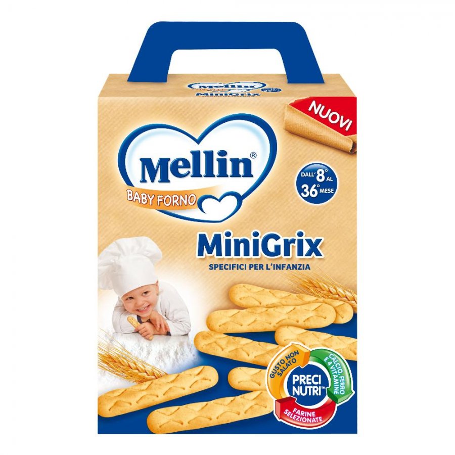 Mellin Minigrix Merenda per Bambini 180g - Gusto Non Salato con Vitamine e Calcio