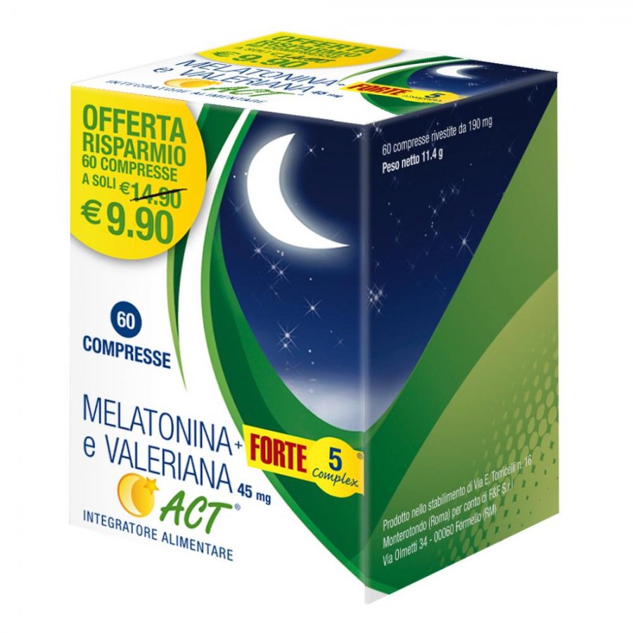 Melatonina Act - Integratore alimentare 1 mg+Valeriana 5 forte complex 60 compresse