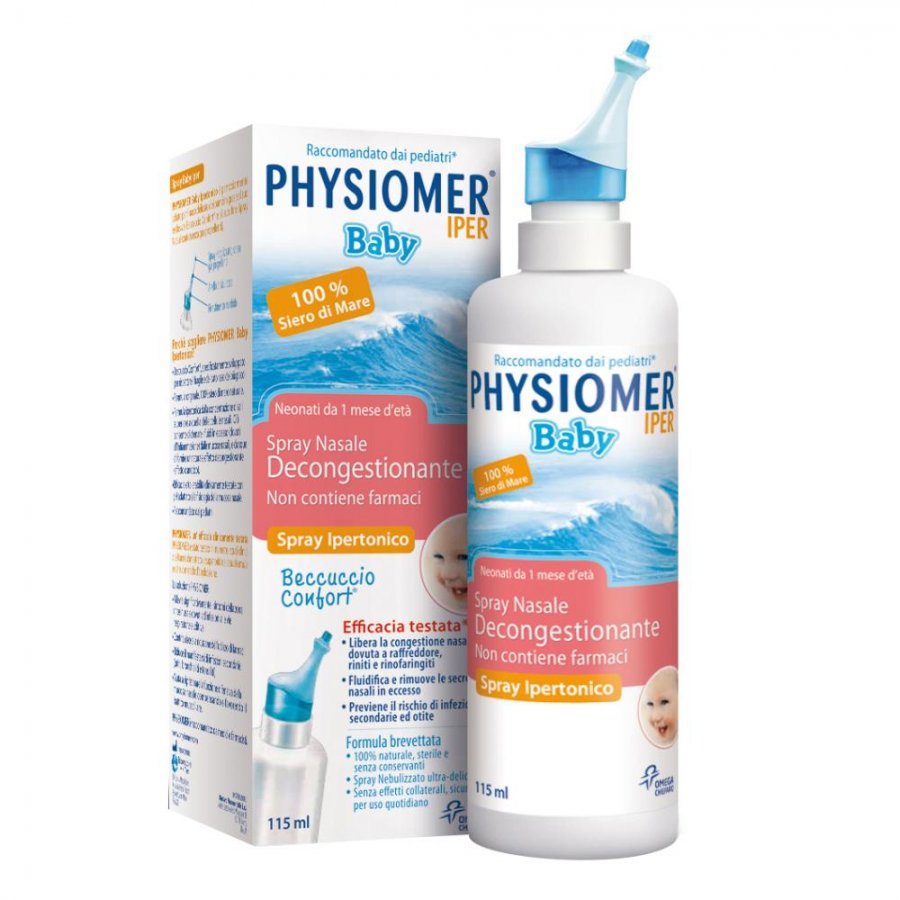 Physiomer Iper Baby Spray Ipertonico Nasale Decongestionante 115ml, Benessere Respiratorio e Decongestionante per Bambini
