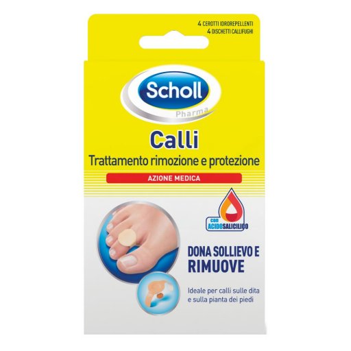 Scholl Cerotto Callifugo Trattamento Rimozione/Protezione 4 CEROTTI IDROREPELLENTI + 4 DISCHETTI CALLIFUGHI