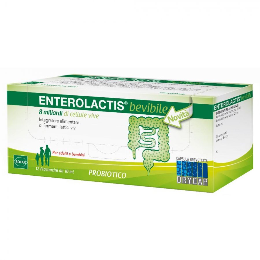 Enterolactis Bevibile 8 Miliardi 12 Flaconcini da 10ml - Integratore Probiotico per la Salute dell'Intestino