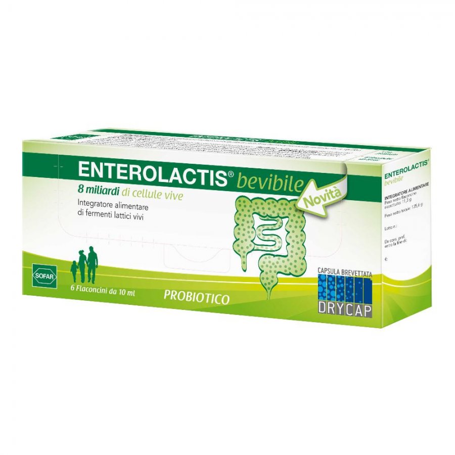 Enterolactis Bevibile 8 Miliardi 6 Flaconcini da 10ml - Integratore Probiotico per la Salute Intestinale