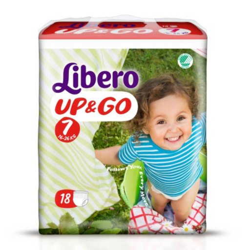 Libero Up&Go Pannolino Per Bambino Taglia 7 16-26kg 18 Pezzi - Pannolino a mutandina pratico e comodo
