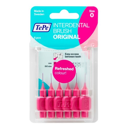 TePe Scovolino Interdentale Original Rosa ISO 00, 0,4mm, 6 Pezzi, Igiene Orale, Pulizia Denti, Rimozione Placca