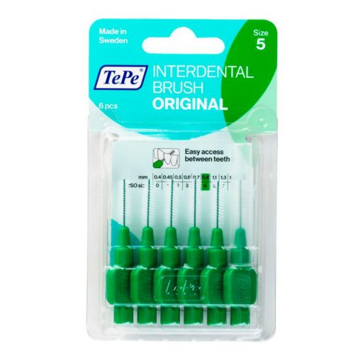 TePe Scovolino Interdentale Original Verde ISO 5, 0,8mm, 6 Pezzi, Rimozione Placca Efficace, Igiene Orale Completa
