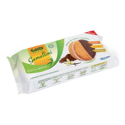 Giusto Gemellini Merendine Senza Glutine 180g - Merendine con Cacao e Vaniglia, Ricche in Fibre