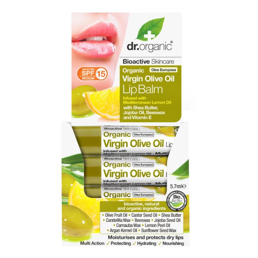 Dr.Organic - Virgin Olive Oil Lip Balm 5,7 ml - Balsamo per Labbra all'Olio Vergine d'Oliva Biologico, Idratazione Naturale