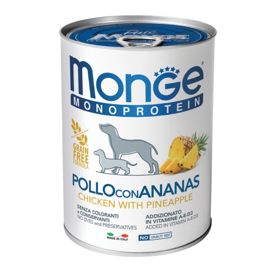 MONGE CANE MONOPROTEICO SOLO POLLO RISO ANANAS 400GR (lattina)