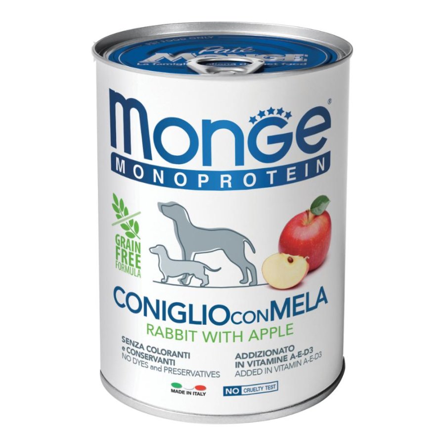 MONGE CANE FRUIT MONOPROTEICO CONIGLIO RISO MELA 400GR (lattina)