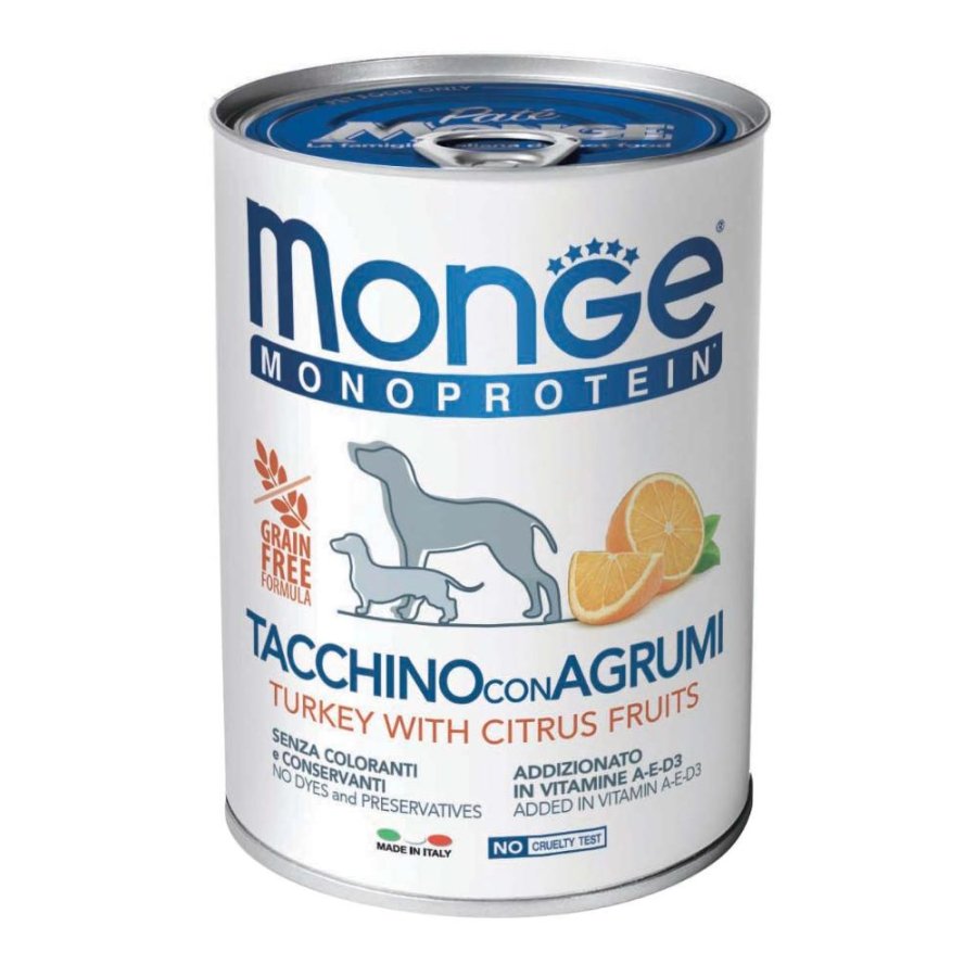 MONGE CANE FRUIT MONOPROTEICO TACCHINO RISO AGRUMI 400GR (lattina)